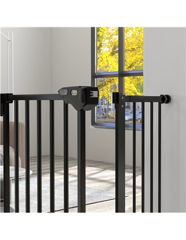 PawHut Metal 74-94cm Wide Adjustable Dog Gate Black