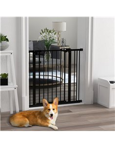 PawHut Metal 74-87cm Wide Adjustable Dog Gate Black 2