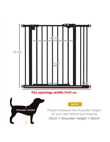 PawHut Metal 74-87cm Wide Adjustable Dog Gate Black