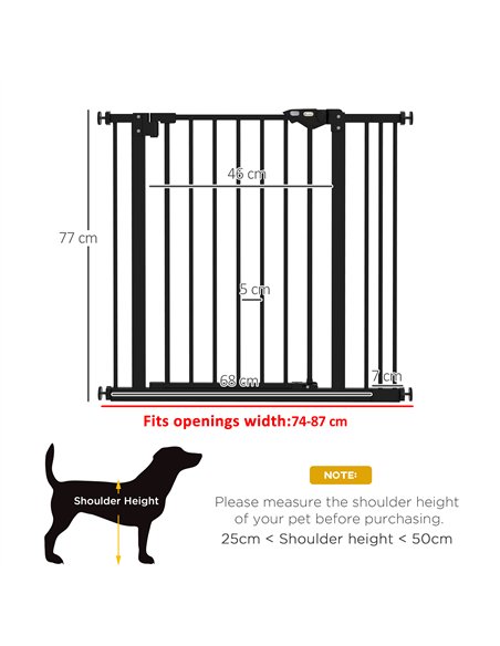 PawHut Metal 74-87cm Wide Adjustable Dog Gate Black - pic 143581 | FastDaddyshop