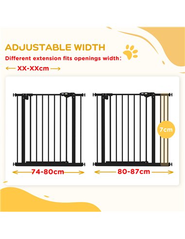 PawHut Metal 74-87cm Wide Adjustable Dog Gate Black