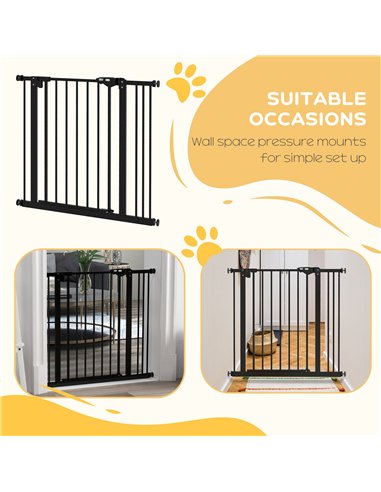 PawHut Metal 74-87cm Wide Adjustable Dog Gate Black