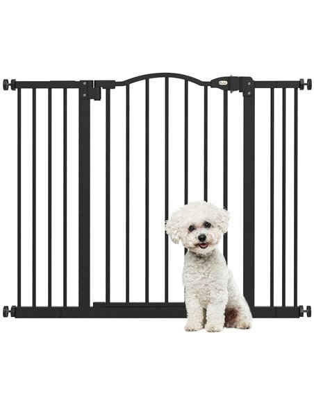 PawHut Metal 74-100cm Adjustable Pet Gate Safety Barrier w/ Auto-Close Door Black - pic 143588 | FastDaddyshop
