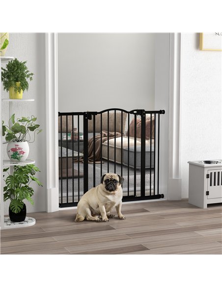 PawHut Metal 74-100cm Adjustable Pet Gate Safety Barrier w/ Auto-Close Door Black - pic 143589 | FastDaddyshop