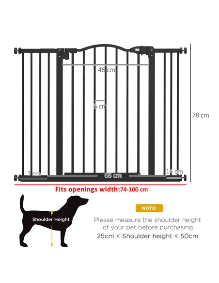 PawHut Metal 74-100cm Adjustable Pet Gate Safety Barrier w/ Auto-Close Door Black - pic 143590 | FastDaddyshop