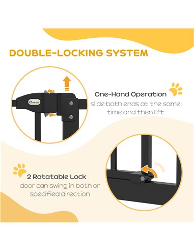 PawHut Metal 74-100cm Adjustable Pet Gate Safety Barrier w/ Auto-Close Door Black