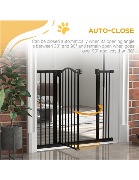 PawHut Metal 74-100cm Adjustable Pet Gate Safety Barrier w/ Auto-Close Door Black - pic 143592 | FastDaddyshop