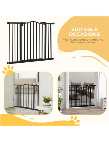 PawHut Metal 74-100cm Adjustable Pet Gate Safety Barrier w/ Auto-Close Door Black