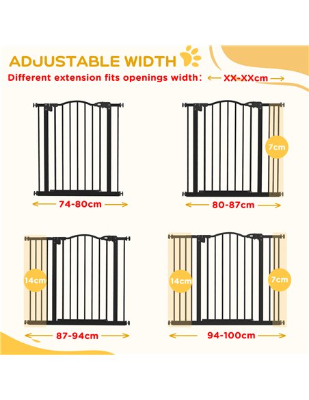PawHut Metal 74-100cm Adjustable Pet Gate Safety Barrier w/ Auto-Close Door Black - pic 143594 | FastDaddyshop