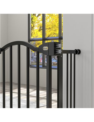 PawHut Metal 74-100cm Adjustable Pet Gate Safety Barrier w/ Auto-Close Door Black