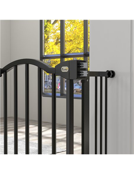 PawHut Metal 74-100cm Adjustable Pet Gate Safety Barrier w/ Auto-Close Door Black - pic 143595 | FastDaddyshop