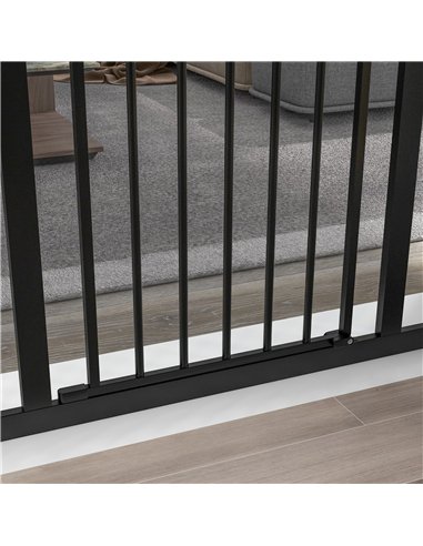 PawHut Metal 74-100cm Adjustable Pet Gate Safety Barrier w/ Auto-Close Door Black