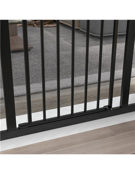 PawHut Metal 74-100cm Adjustable Pet Gate Safety Barrier w/ Auto-Close Door Black - pic 143596 | FastDaddyshop