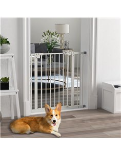 PawHut Metal 74-87cm Wide Adjustable Dog Gate White 2