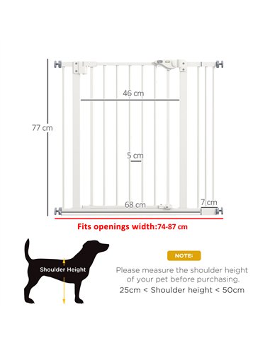 PawHut Metal 74-87cm Wide Adjustable Dog Gate White