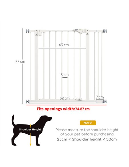 PawHut Metal 74-87cm Wide Adjustable Dog Gate White - pic 143599 | FastDaddyshop