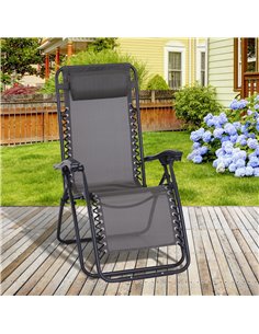 Outsunny Folding & Reclining Outdoor Sun Lounger with Head Pillow, Grey 2