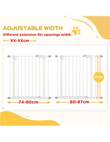 PawHut Metal 74-87cm Wide Adjustable Dog Gate White