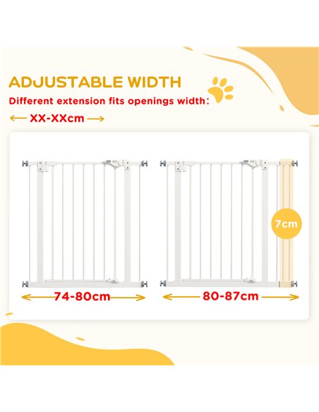 PawHut Metal 74-87cm Wide Adjustable Dog Gate White - pic 143602 | FastDaddyshop