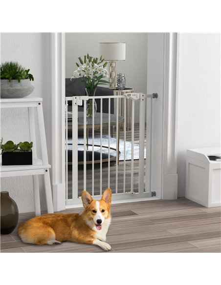 PawHut Metal 74-80cm Wide Adjustable Dog Gate White - pic 143607 | FastDaddyshop