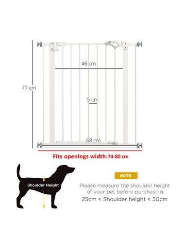 PawHut Metal 74-80cm Wide Adjustable Dog Gate White