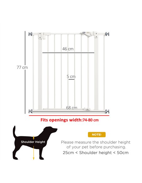 PawHut Metal 74-80cm Wide Adjustable Dog Gate White - pic 143608 | FastDaddyshop