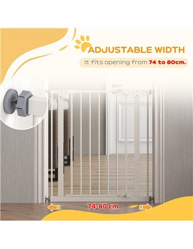 PawHut Metal 74-80cm Wide Adjustable Dog Gate White