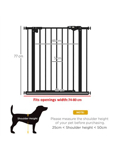 PawHut Metal 74-80cm Wide Adjustable Dog Gate Black