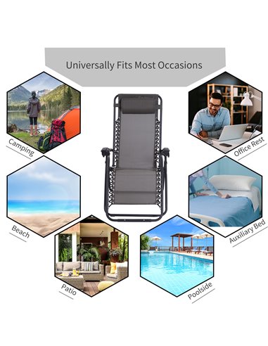 Outsunny Zero Gravity Chair Outdoor Folding & Reclining Sun Lounger with Head Pillow for Patio Decking Gardens Camping, Grey