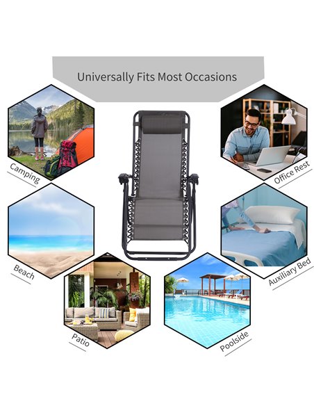 Outsunny Zero Gravity Chair Outdoor Folding & Reclining Sun Lounger with Head Pillow for Patio Decking Gardens Camping, Grey - pic 14362 | FastDaddyshop