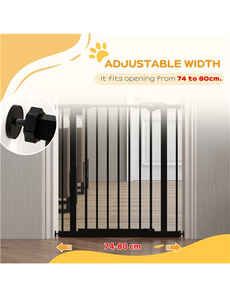 PawHut Metal 74-80cm Wide Adjustable Dog Gate Black - pic 143621 | FastDaddyshop