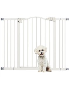 PawHut Metal 74-100cm Adjustable Pet Gate Safety Barrier w/ Auto-Close Door White
