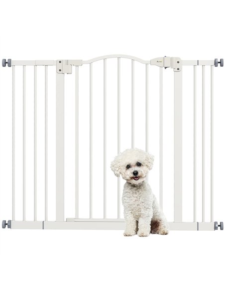 PawHut Metal 74-100cm Adjustable Pet Gate Safety Barrier w/ Auto-Close Door White - pic 143624 | FastDaddyshop