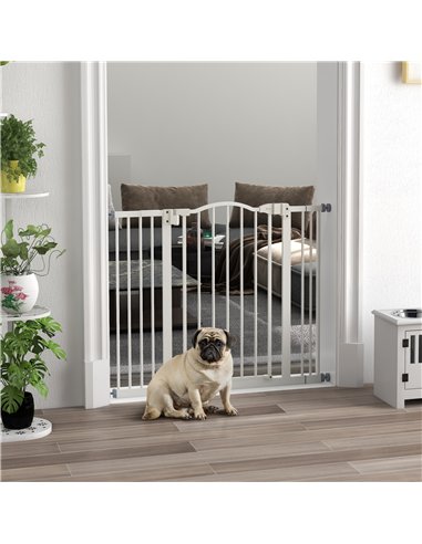 PawHut Metal 74-100cm Adjustable Pet Gate Safety Barrier w/ Auto-Close Door White