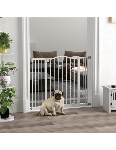 PawHut Metal 74-100cm Adjustable Pet Gate Safety Barrier w/ Auto-Close Door White - pic 143625 | FastDaddyshop