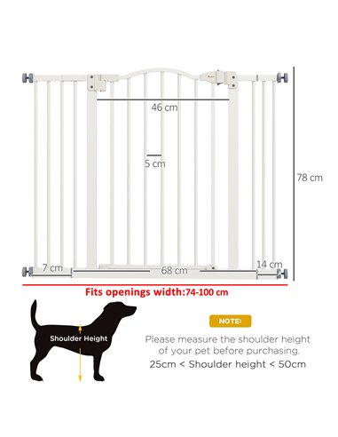 PawHut Metal 74-100cm Adjustable Pet Gate Safety Barrier w/ Auto-Close Door White