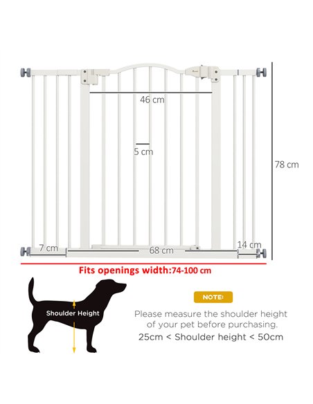 PawHut Metal 74-100cm Adjustable Pet Gate Safety Barrier w/ Auto-Close Door White - pic 143626 | FastDaddyshop