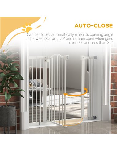 PawHut Metal 74-100cm Adjustable Pet Gate Safety Barrier w/ Auto-Close Door White