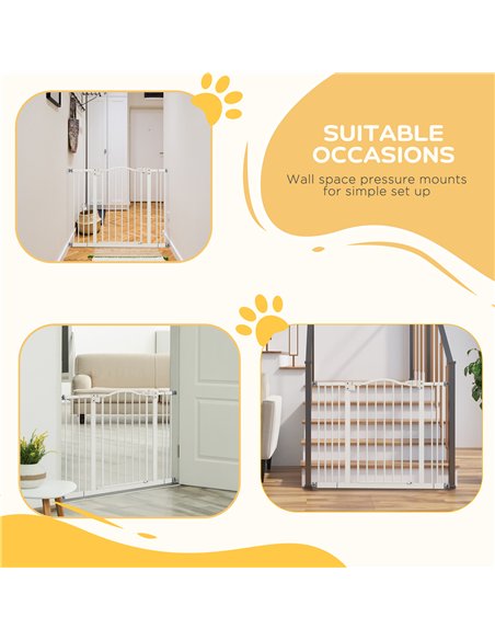 PawHut Metal 74-100cm Adjustable Pet Gate Safety Barrier w/ Auto-Close Door White - pic 143629 | FastDaddyshop