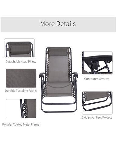 Outsunny Zero Gravity Chair Outdoor Folding & Reclining Sun Lounger with Head Pillow for Patio Decking Gardens Camping, Grey