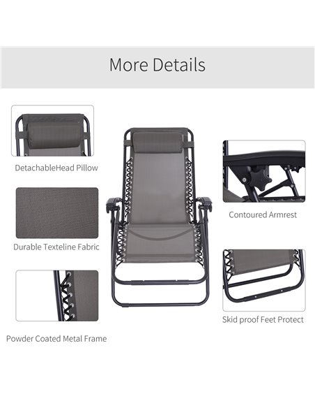 Outsunny Zero Gravity Chair Outdoor Folding & Reclining Sun Lounger with Head Pillow for Patio Decking Gardens Camping, Grey - pic 14363 | FastDaddyshop