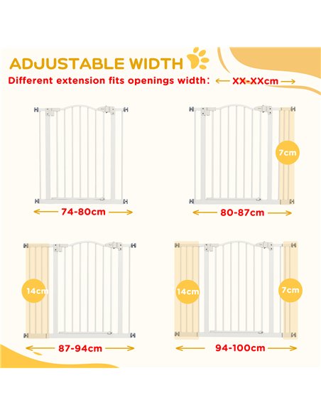 PawHut Metal 74-100cm Adjustable Pet Gate Safety Barrier w/ Auto-Close Door White - pic 143630 | FastDaddyshop