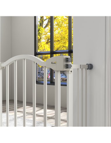 PawHut Metal 74-100cm Adjustable Pet Gate Safety Barrier w/ Auto-Close Door White