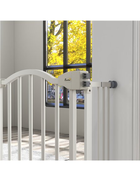 PawHut Metal 74-100cm Adjustable Pet Gate Safety Barrier w/ Auto-Close Door White - pic 143631 | FastDaddyshop