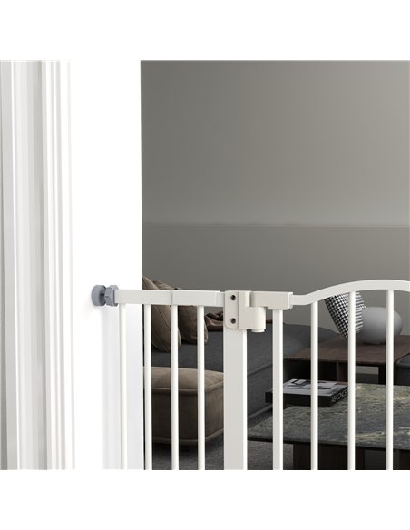 PawHut Metal 74-100cm Adjustable Pet Gate Safety Barrier w/ Auto-Close Door White - pic 143632 | FastDaddyshop
