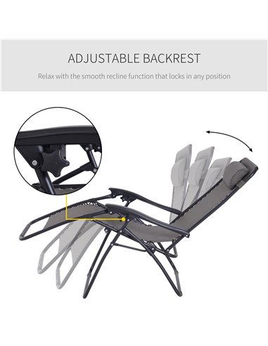 Outsunny Zero Gravity Chair Outdoor Folding & Reclining Sun Lounger with Head Pillow for Patio Decking Gardens Camping, Grey