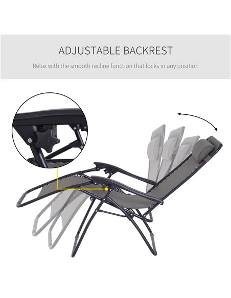 Outsunny Zero Gravity Chair Outdoor Folding & Reclining Sun Lounger with Head Pillow for Patio Decking Gardens Camping, Grey - pic 14364 | FastDaddyshop