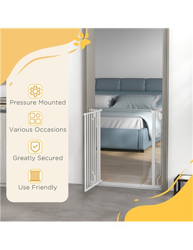 PawHut Extra Wide Dog Safety Gate, with Door Pressure, for Doorways, Hallways, Staircases - White