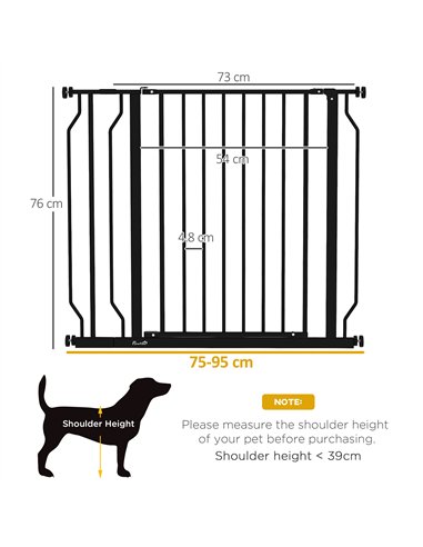 PawHut Wide Dog Safety Gate, with Door Pressure, for Doorways, Hallways, Staircases - Black