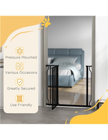 PawHut Wide Dog Safety Gate, with Door Pressure, for Doorways, Hallways, Staircases - Black